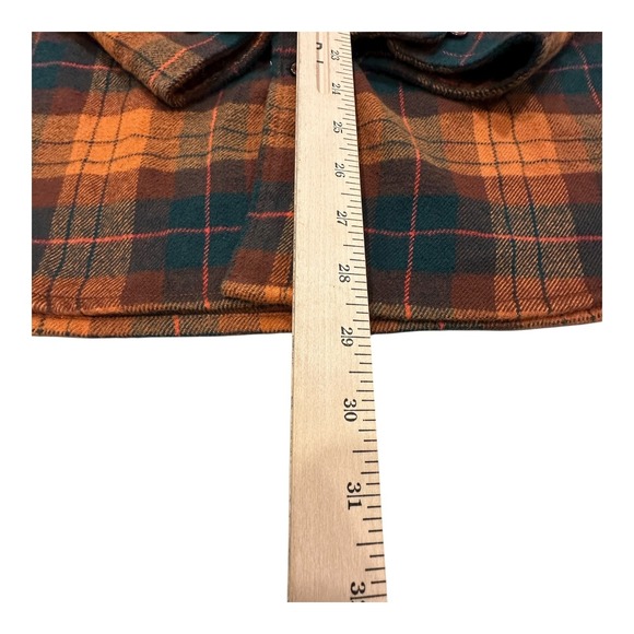 The North Face Men Med. Plaid Flannel Shirt Button Down Long Sleeve Orange Green - Picture 7 of 12